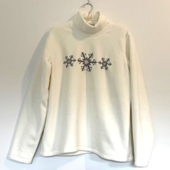 Lands' End Very Soft Fleece Turtleneck Sweater with Snowflakes - Picture 1 of 5